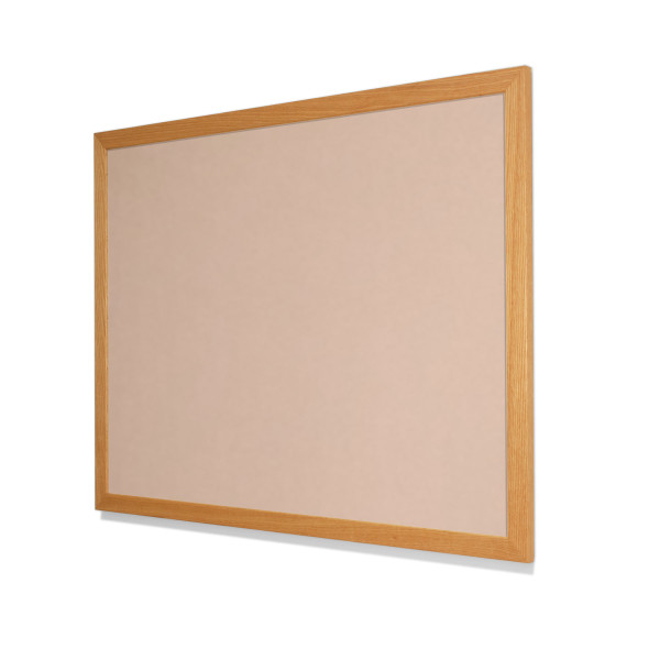 2186 Blanched Almond Colored Cork Forbo Bulletin Board with Red Oak Frame